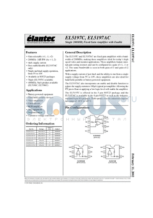 EL5197ACS-T7 datasheet - Single 200MHz Fixed Gain Amplifier with Enable