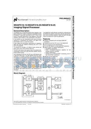 NS32FX16-15 datasheet - Imaging/Signal Processor