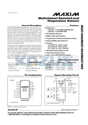 MAX1989MEE datasheet - Multichannel Remote/Local Temperature Sensors