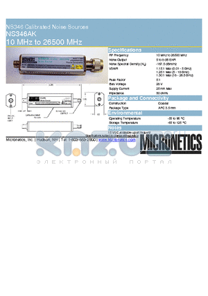 NS346AK datasheet - NS346 Calibrated Noise Sources 10 MHz to 26500 MHz