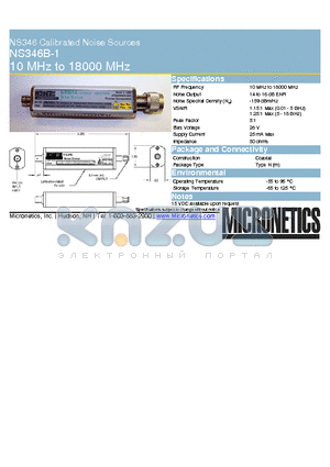 NS346B-1 datasheet - NS346 Calibrated Noise Sources 10 MHz to 18000 MHz