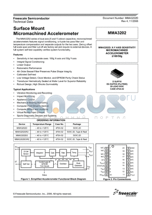 MMA3202DR2 datasheet - Surface Mount Micromachined Accelerometer