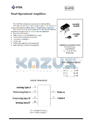 IL4558 datasheet - Dual Operrational Amplifiers