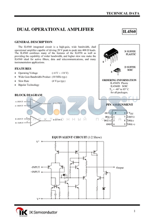 IL4560 datasheet - DUAL OPERATIONAL AMPLIFIER