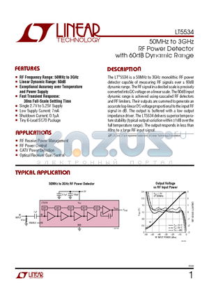 LT5534 datasheet - 50MHz to 3GHz RF Power Detector with 60dB Dynamic Range