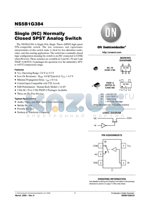 NS5B1G384 datasheet - Single (NC) Normally Closed SPST Analog Switch