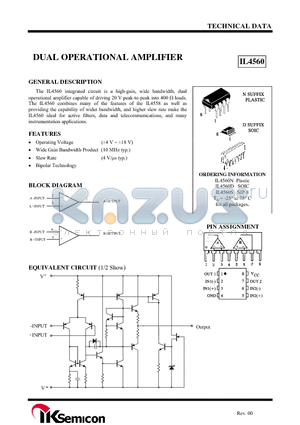 IL4560D datasheet - DUAL OPERATIONAL AMPLIFIER