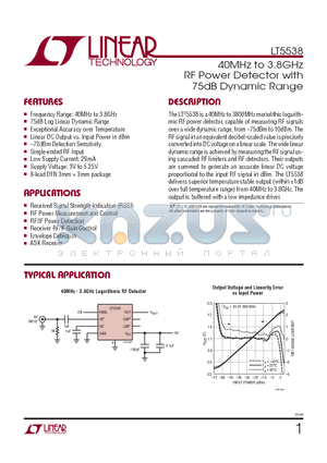 LT5538 datasheet - 40MHz to 3.8GHz RF Power Detector with 75dB Dynamic Range