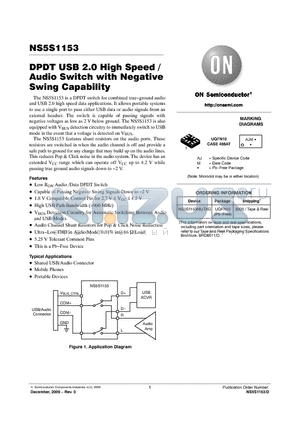 NS5S1153MUTAG datasheet - DPDT USB 2.0 High Speed / Audio Switch with Negative Swing Capability