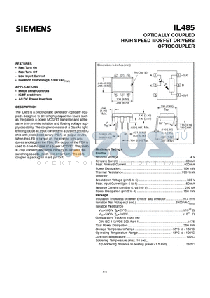 IL485 datasheet - OPTICALLY COUPLED HIGH SPEED MOSFET DRIVERS OPTOCOUPLER