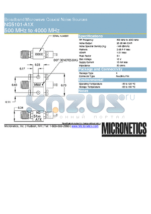 NS5101-A1X datasheet - Broadband Microwave Coaxial Noise Sources 500 MHz to 4000 MHz