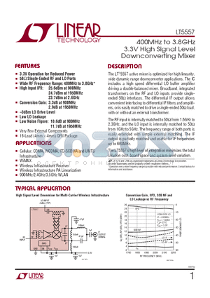 LT5557 datasheet - 400MHz to 3.8GHz 3.3V High Signal Level Downconverting Mixer