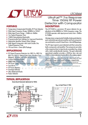 LT5570 datasheet - UltraFast 7ns Response Time 15GHz RF Power Detector with Comparator