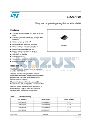 LD2979XX30 datasheet - Very low drop voltage regulators with inhibit