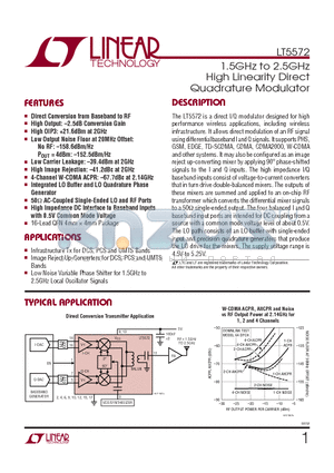 LT5572 datasheet - 1.5GHz to 2.5GHz High Linearity Direct Quadrature Modulator
