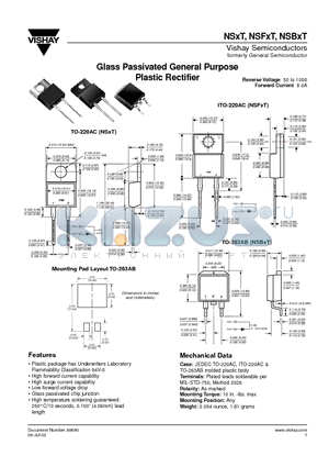 NS8DT datasheet - Glass Passivated General Purpose Plastic Rectifier