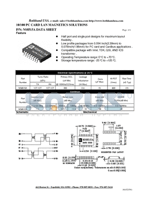 NS8515A datasheet - 10/100 PC CARD LAN MAGNETICS SOLUTIONS
