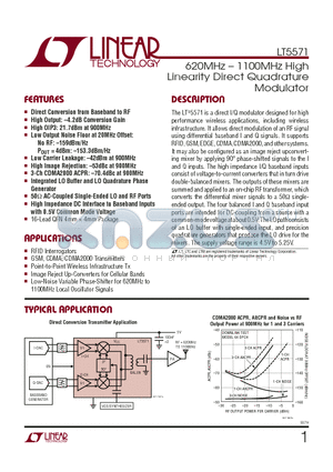 LT5571EUF datasheet - 620MHz - 1100MHz High Linearity Direct Quadrature Modulator