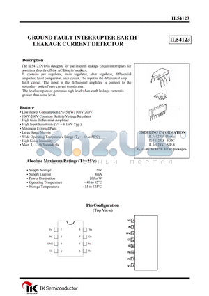 IL54123N datasheet - GROUND FAULT INTERRUPTER EARTH LEAKAGE CURRENT DETECTOR