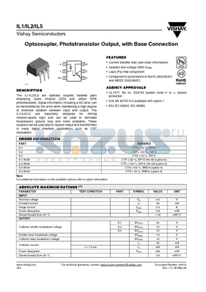 IL5-X009 datasheet - Optocoupler, Phototransistor Output, with Base Connection