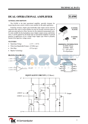 IL4580N datasheet - DUAL OPERATIONAL AMPLIFIER