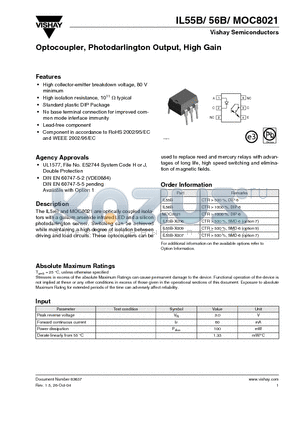 IL55B-X009 datasheet - Optocoupler, Photodarlington Output, High Gain