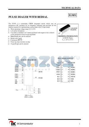 IL5851 datasheet - PULSE DIALER WITH REDIAL