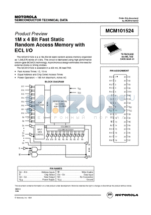 MCM101524B15 datasheet - 1M x 4 Bit Fast Static Random Access Memory with ECL I/O