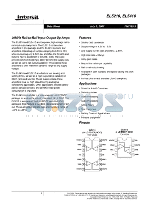 EL5210CY-T7 datasheet - 30MHz Rail-to-Rail Input-Output Op Amps