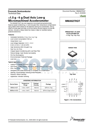 MMA6270QT_08 datasheet - a1.5 g - 6 g Dual Axis Low-g Micromachined Accelerometer