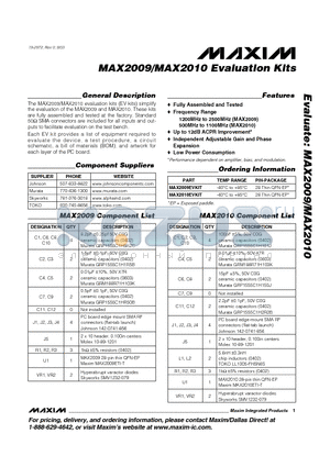 MAX2009EVKIT datasheet - MAX2009/MAX2010 Evaluation Kits