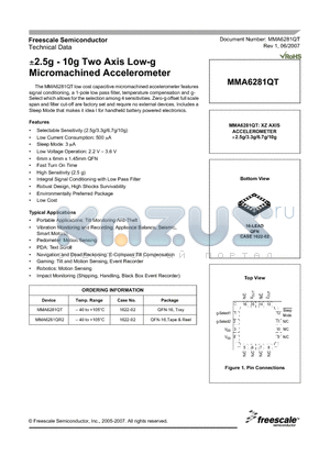 MMA6281QT datasheet - a2.5g - 10g Two Axis Low-g Micromachined Accelerometer