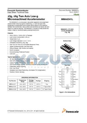 MMA6341LR1 datasheet - a3g, a9g Two Axis Low-g Micromachined Accelerometer
