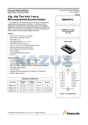 MMA6341LR2 datasheet - a3g, a9g Two Axis Low-g Micromachined Accelerometer