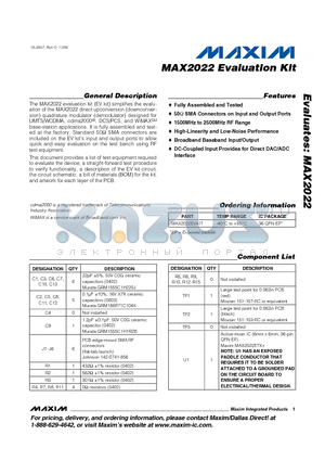 MAX2022 datasheet - Evaluation Kit