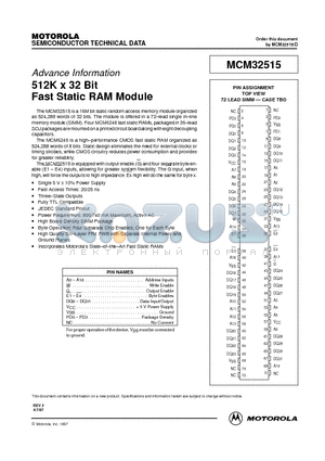 MCM32515 datasheet - 512K x 32 Bit Fast Static RAM Module