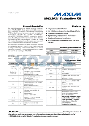 MAX2021_1 datasheet - Evaluation Kit