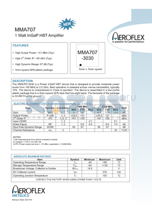 MMA707 datasheet - 1 Watt InGaP HBT Amplifier