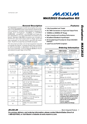 MAX2023 datasheet - Evaluation Kit