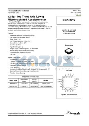 MMA7261Q datasheet - a2.5g - 10g Three Axis Low-g Micromachined Accelerometer