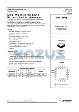 MMA7261QR2 datasheet - a2.5g - 10g Three Axis Low-g Micromachined Accelerometer