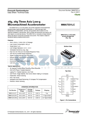 MMA7331LCR1 datasheet - a4g, a9g Three Axis Low-g Micromachined Accelerometer