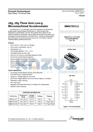 MMA7331LCR2 datasheet - a4g, a9g Three Axis Low-g Micromachined Accelerometer