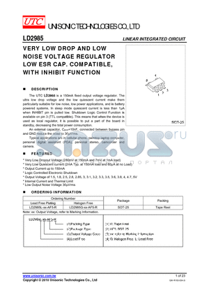 LD2985 datasheet - VERY LOW DROP AND LOW NOISE VOLTAGE REGULATOR LOW ESR CAP