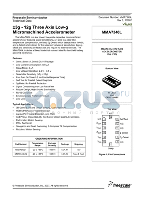 MMA7340LT datasheet - a3g - 12g Three Axis Low-g Micromachined Accelerometer