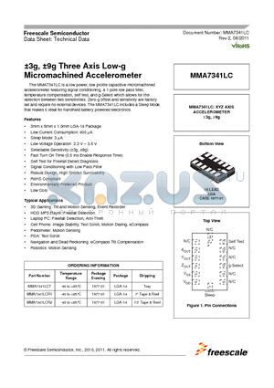 MMA7341LC datasheet - a3g, a9g Three Axis Low-g Micromachined Accelerometer