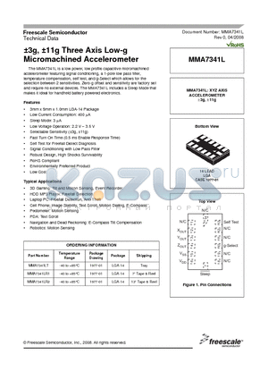 MMA7341LR2 datasheet - a3g, a11g Three Axis Low-g Micromachined Accelerometer