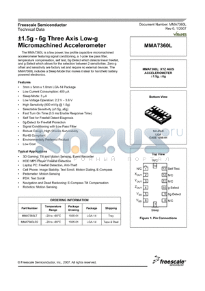 MMA7360L datasheet - a1.5g-6g Three Axis Low-g Micromachined Accelerometer