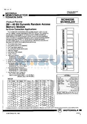 MCM40200S10 datasheet - 2M x 40 Bit Dynamic Random Access Memory Module
