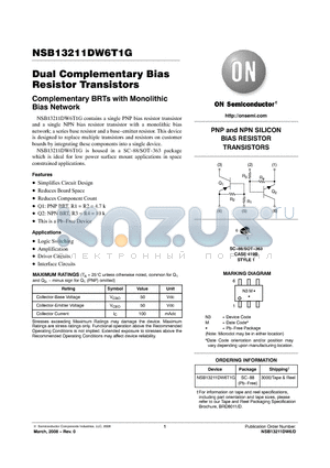 NSB13211DW6T1G datasheet - Dual Complementary Bias Resistor Transistors
